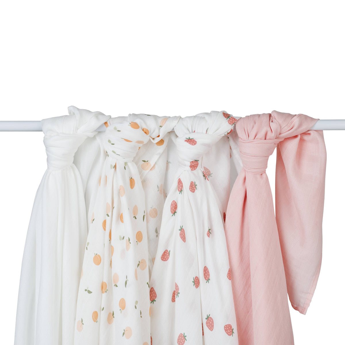 4 Pack Bamboo Muslin Swaddle Blanket- Berry & Peaches