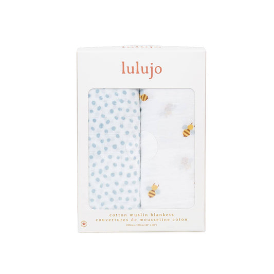 2-Pack Cotton Swaddle Blankets – Bees/Dots
