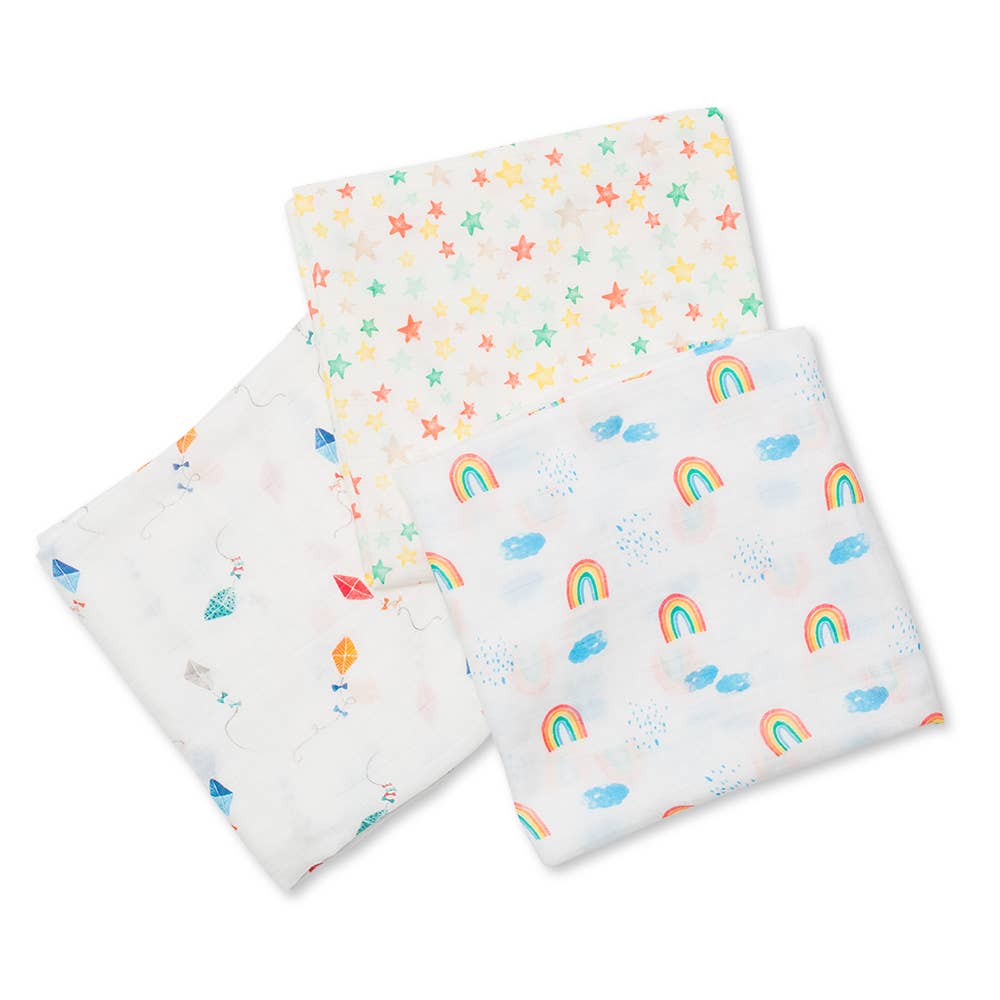 3 Pack Bamboo Muslin Swaddle Blanket- High in the Sky