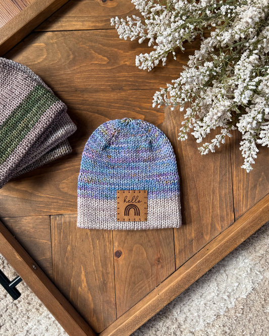 Double Brim Newborn Beanie (rainbow patch) #004