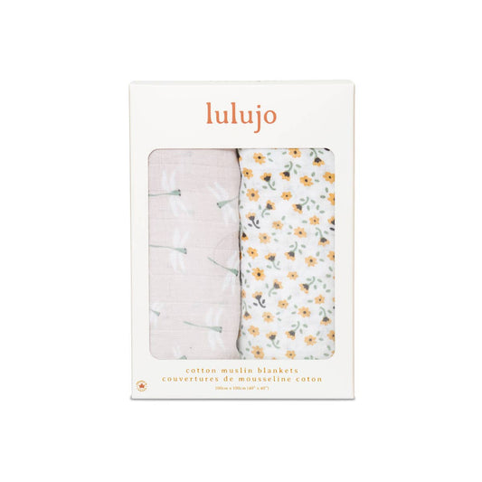 2-Pack Cotton Swaddle Blankets – Vintage Floral / Dragonfly