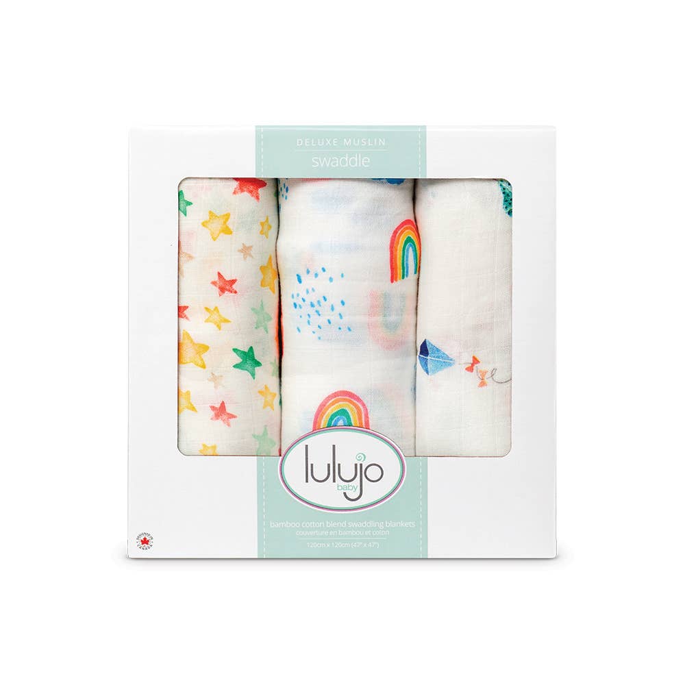 3 Pack Bamboo Muslin Swaddle Blanket- High in the Sky