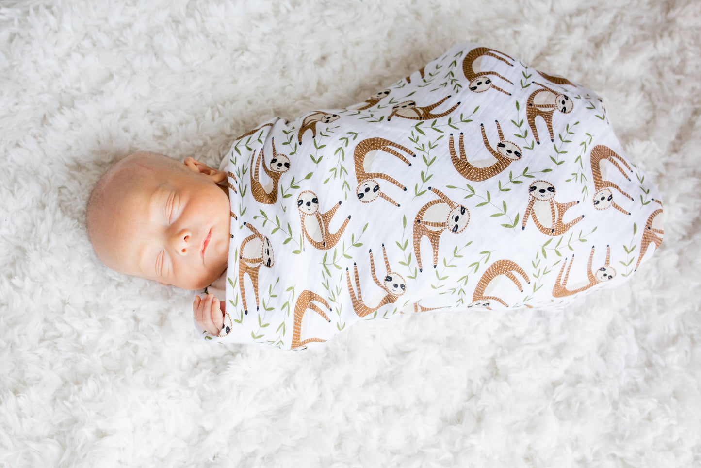 Muslin Cotton Swaddle Blanket - Sloth (47" x 47")
