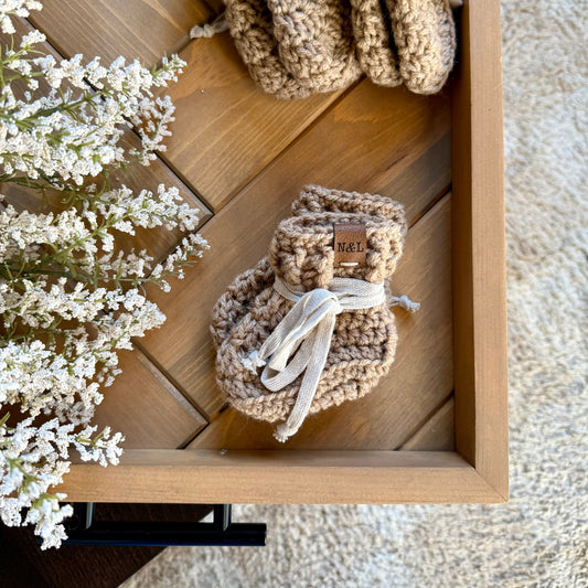 Wool Free Baby Booties Taupe
