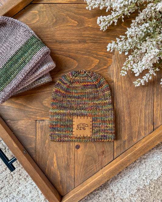Double Brim Newborn Beanie (bear patch) #001