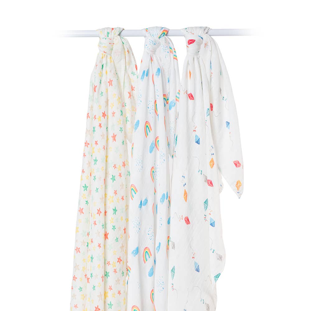 3 Pack Bamboo Muslin Swaddle Blanket- High in the Sky