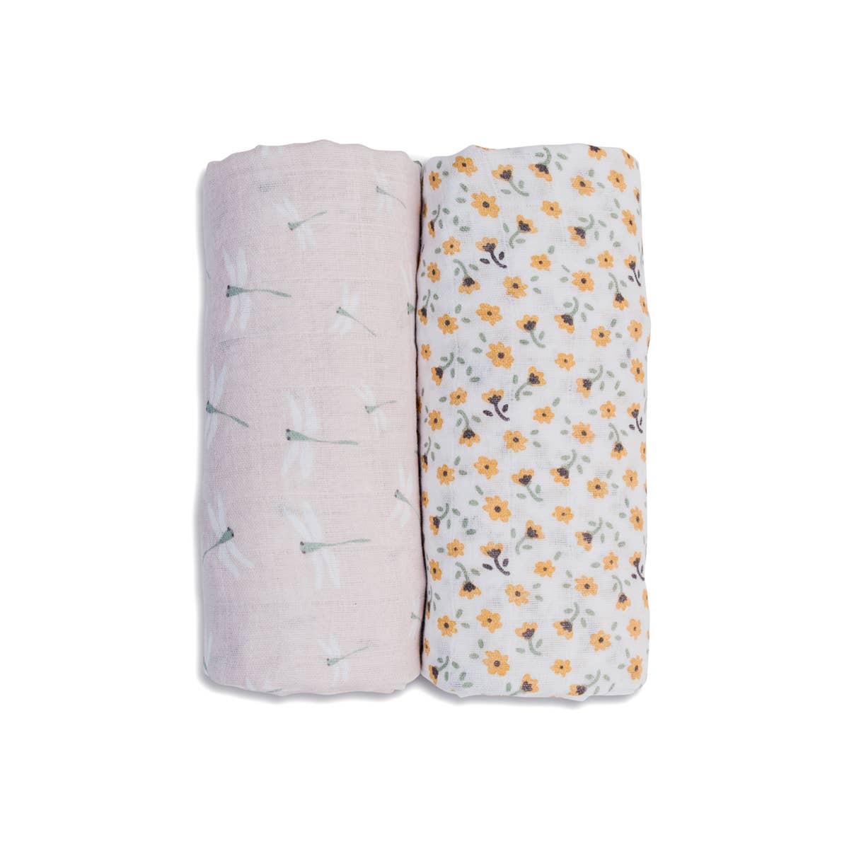 2-Pack Cotton Swaddle Blankets – Vintage Floral / Dragonfly