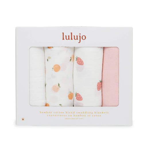 4 Pack Bamboo Muslin Swaddle Blanket- Berry & Peaches